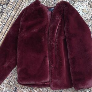 Liz Claiborne Plush Burgundy Faux Fur Coat XL